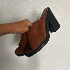 Brown Suede Block Heel Sandals